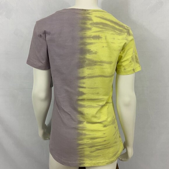 Affliction Women’s Short Sleeve V Neck Shirt Top Sz S Yellow & Mauve Wings Cross - Picture 4 of 6